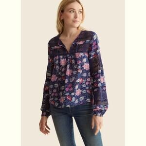 Lucky Brand Women Lace Inset Bohemian Style Blouse Size L